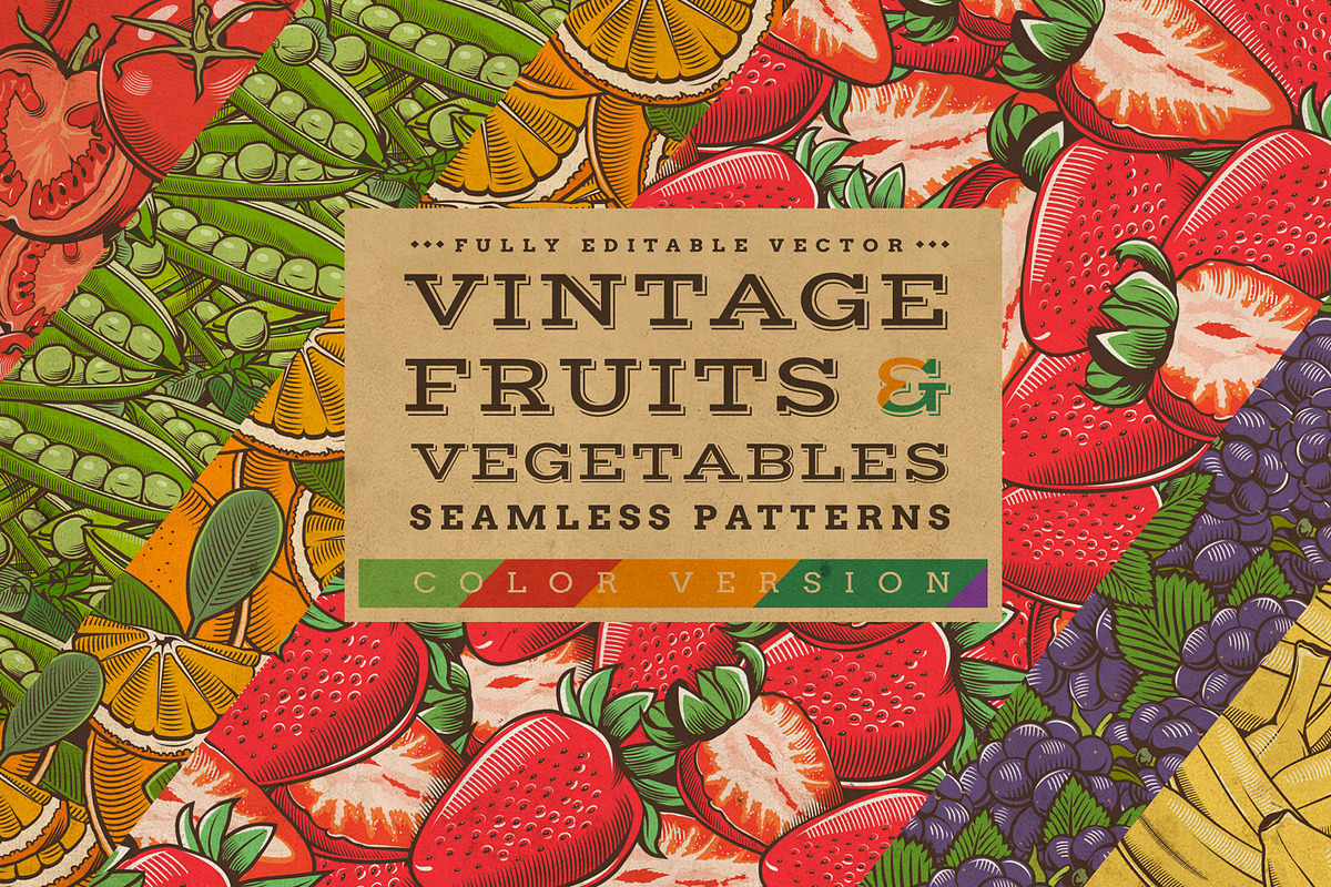 Fruits & Vegetables Vintage Patterns, a Pattern Graphic by ConceptCafe (Photo 1 of 5)