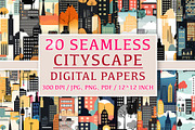 20 Seamless Cityscape Silhouettes, a Pattern Graphic by Nordic Design (Thumbnail 1 of 9)