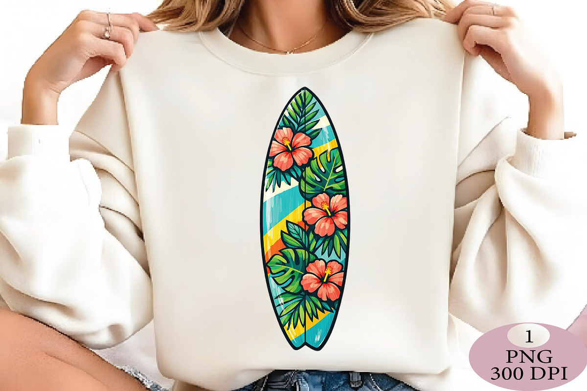 Colorful Tropical Surfboard PNG, an Illustration by Daily.Designs (Photo 2 of 5)