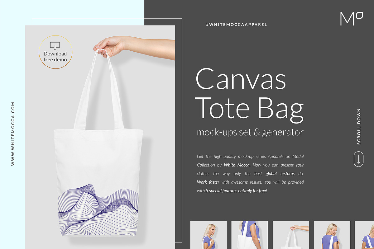 Canvas Tote Bag Mock-ups Set DEMO, a Books & Magazine Mockup by Apparel_Mockups (Photo 1 of 3)