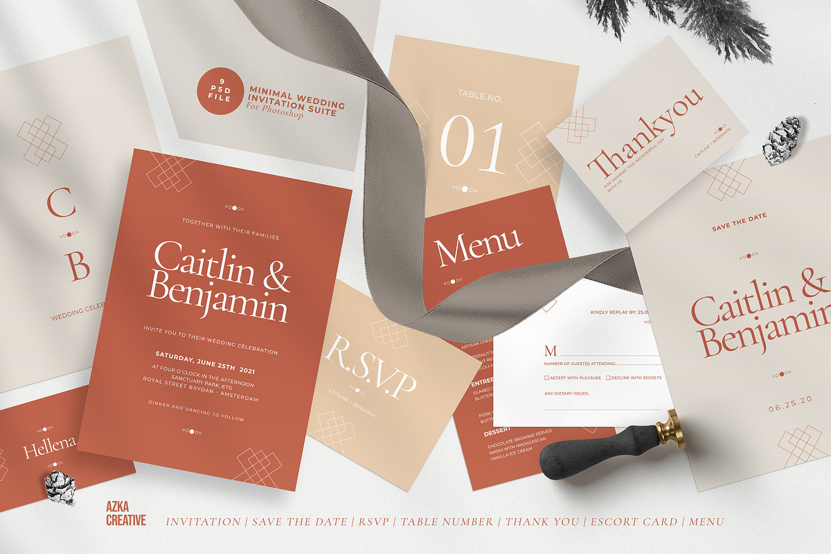 Minimal Wedding Invitation Suite, an Invitation Template by Azka Creative (Photo 1 of 8)