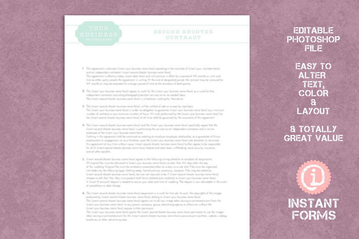 Second Shooter Photography Contract, a Stationery Template by InstantForms (Photo 3 of 3)
