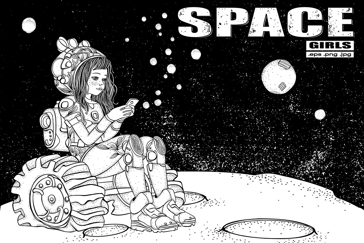 SPACE GIRLS Coloring Collection, a Person Illustration by ImHope (Photo 7 of 10)