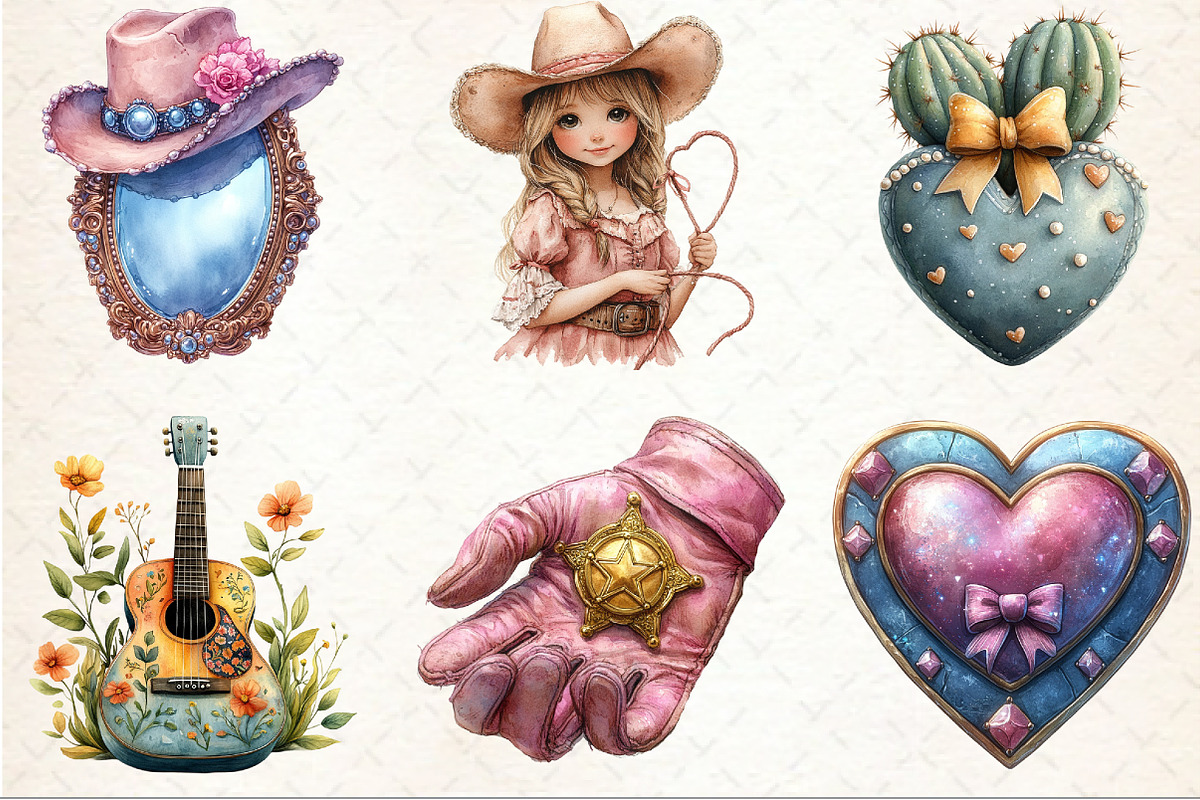 Watercolor Coquette Cowgirl Clipart, a Seasonal Illustration by Rose Art (Photo 2 of 4)