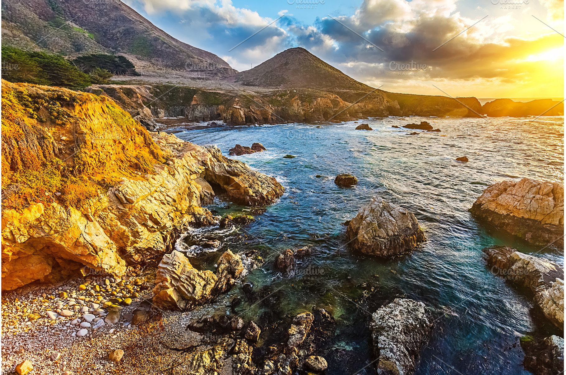 Big Sur rocks at sunset, a Nature Photo by sborisov