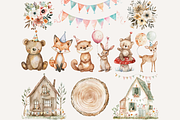 Woodland Party Watercolor Clipart, an Animal Illustration by ClipArtCharm (Thumbnail 3 of 4)