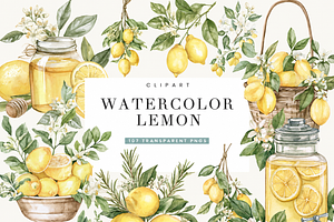 Watercolor Lemon Clipart Bundle