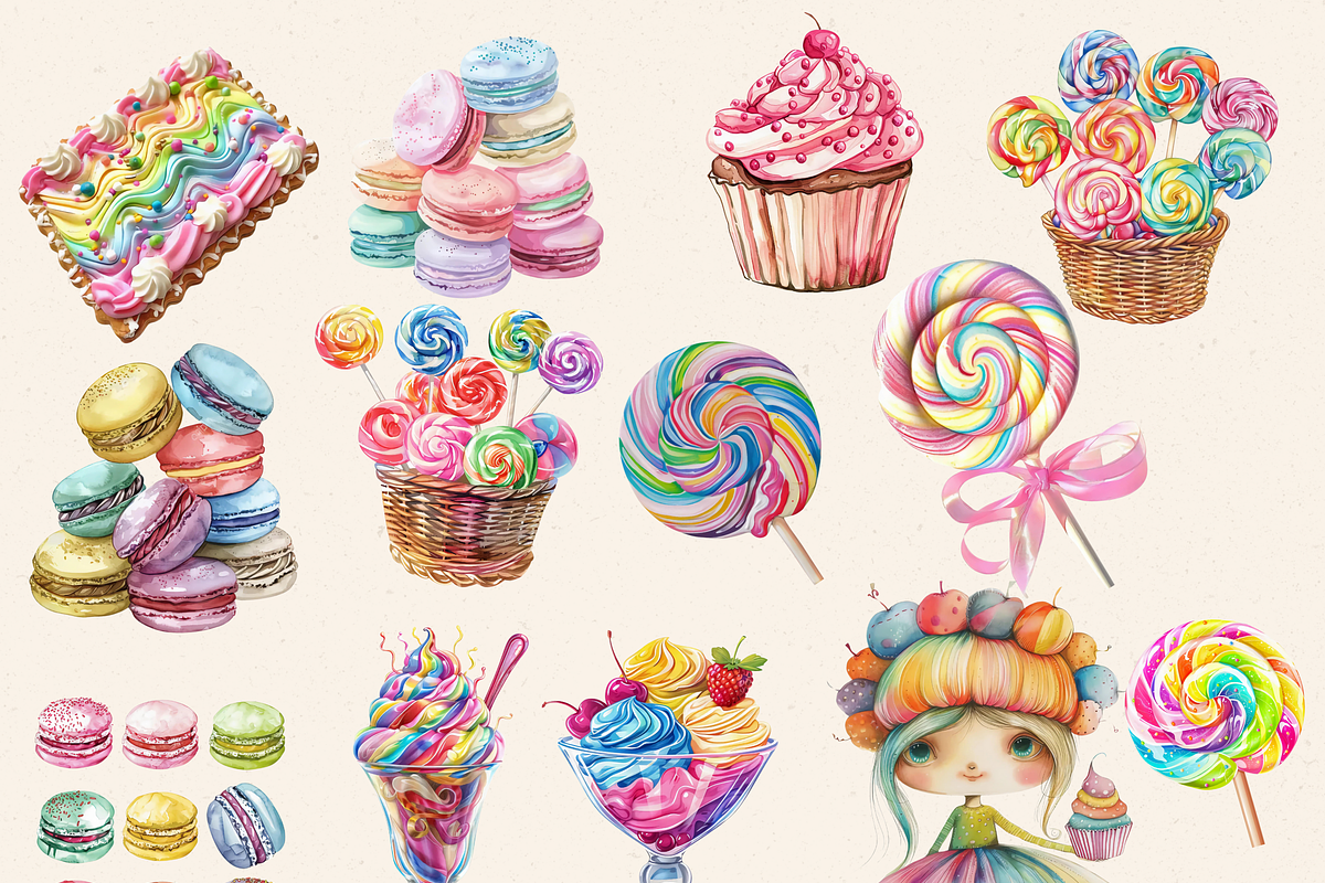 CANDYLAND RAINBOW TREATS CLIPART, a Food Illustration by Daring Digies (Photo 3 of 7)