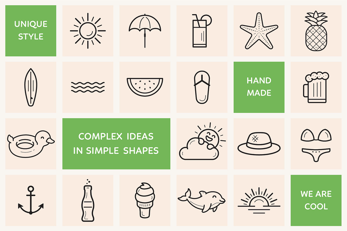 Summer and Beach Outline Icons, an Outline Icon by Sargatal (Photo 2 of 4)