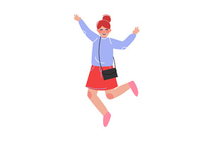 Teen Girl Happily Jumping, Excited