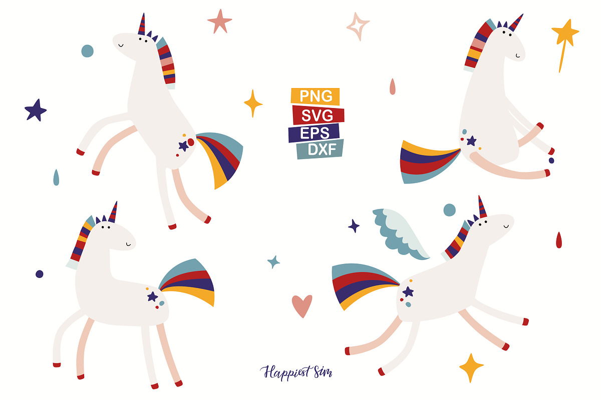 Unicorns and Rainbows Clipart, an Object Graphic by Happiestsim (Photo 2 of 4)