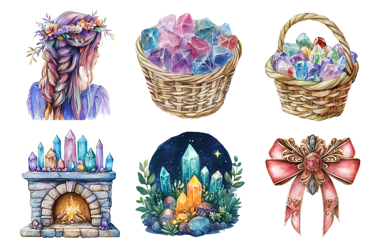 Watercolor Crystals Lover Clipart, an Illustration by Designking (Photo 4 of 5)