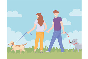 couple outside with dogs, a Person Illustration by studiogstock
