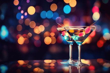 Alcohol martini cocktail in glasses on blurred background, a Food & Drink Photo by AlyaAnd
