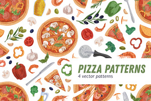 Pizza Seamless Patterns Set