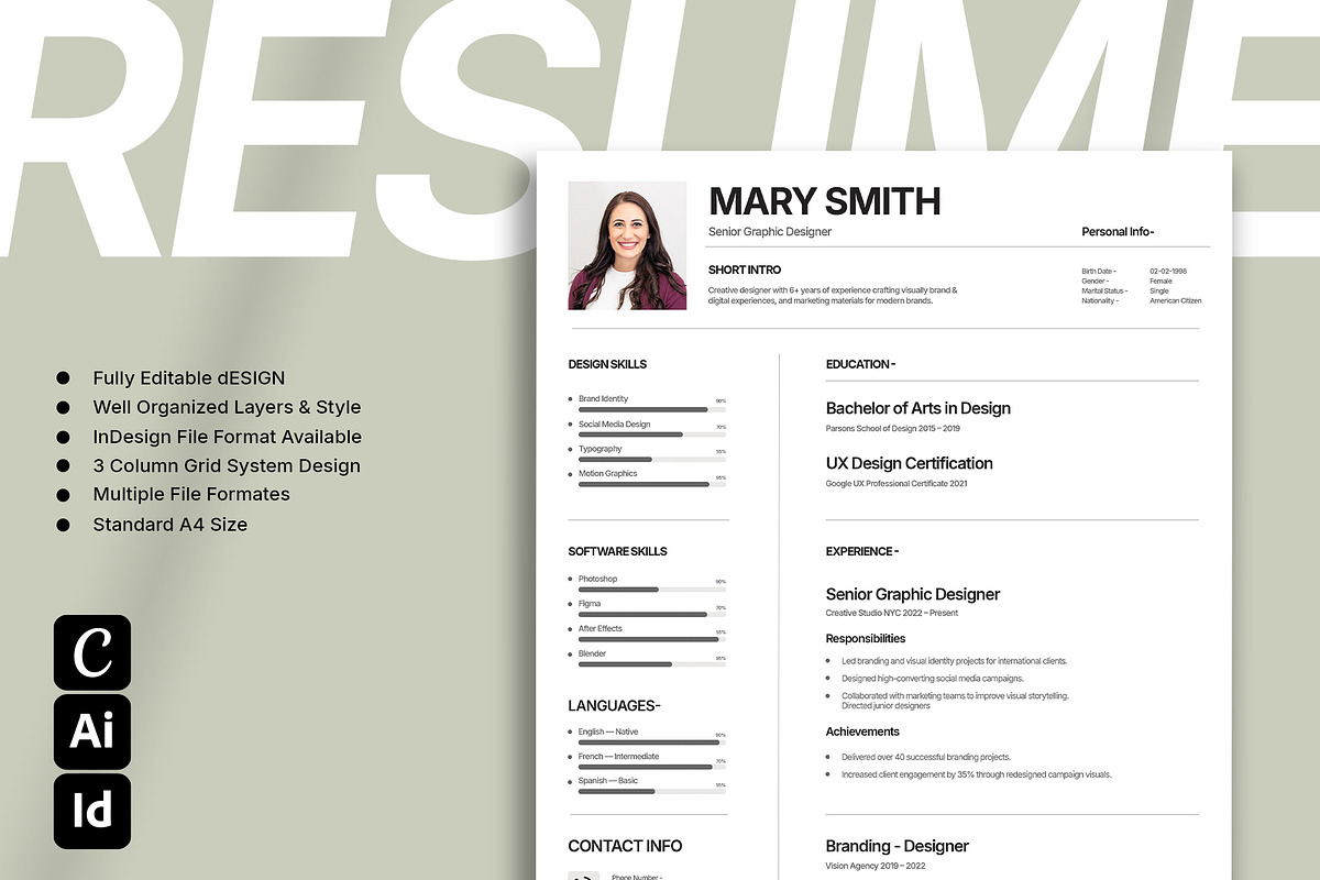 Designer Resume Template, a Resume Template by Templeste (Photo 2 of 3)