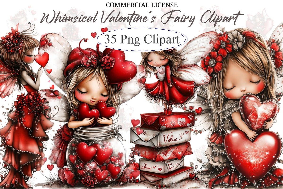 Whimsical Valentine's Fairy Clipart, an Illustration by designcity5 (Photo 1 of 5)