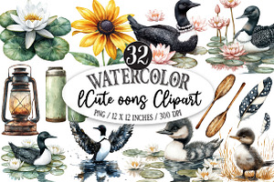 Watercolor loons Clipart, a Seasonal Illustration by Designking