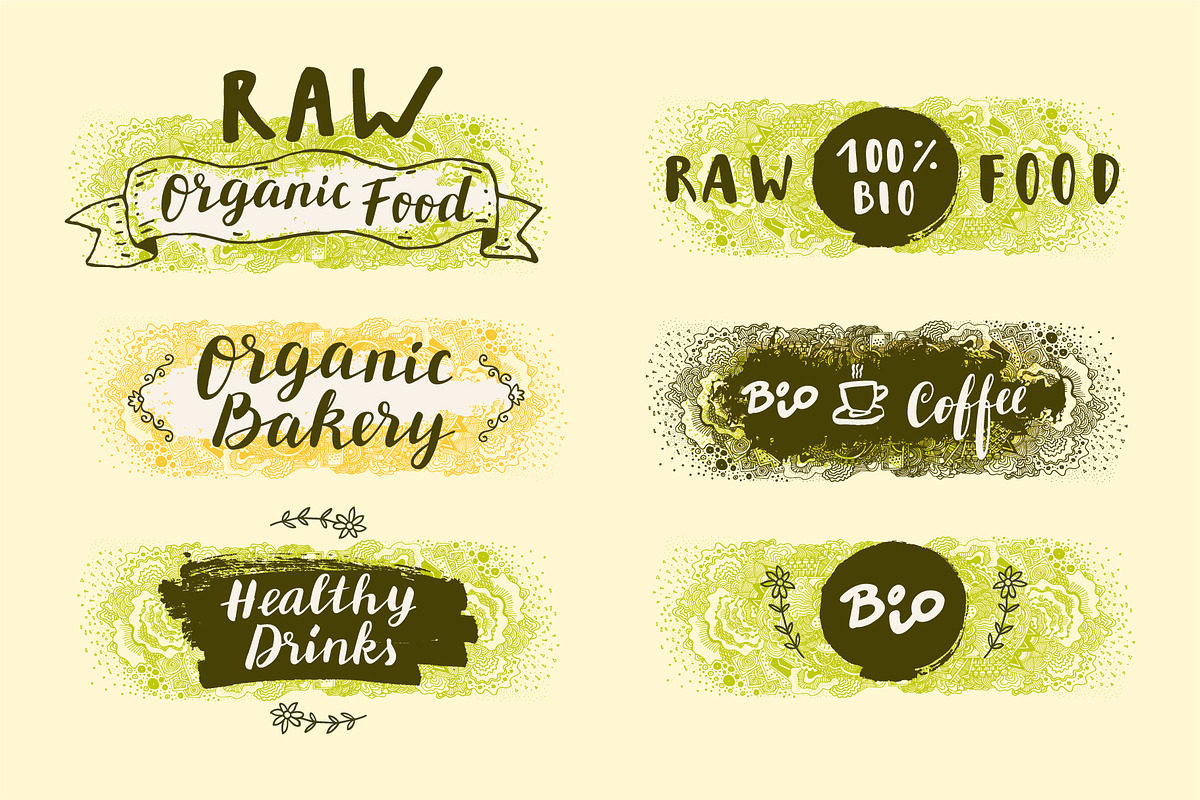 Raw Bio Vegan Food Labels, a Food Illustration by Soulful Vectors (Photo 5 of 6)