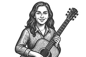 Female Musician with Acoustic Guitar, a Person Illustration by AlexArt