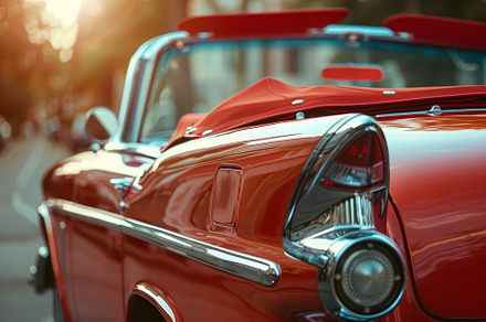 A classic convertible with a gleamin, a Photo by Tanuart