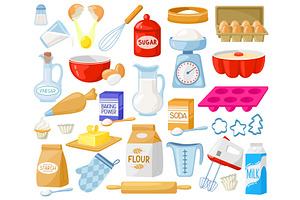 Cartoon Baking Ingredients. Bakery