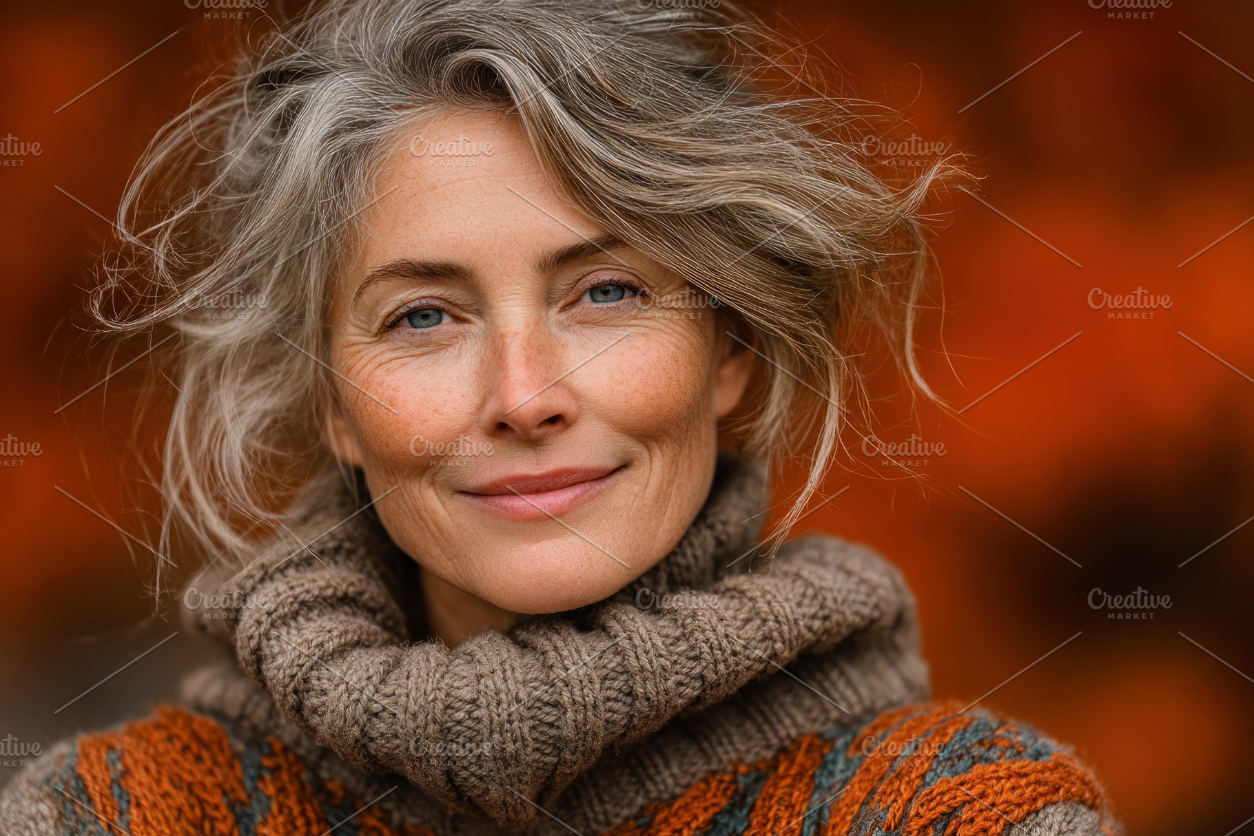 Confident middle aged woman with gray hair and soft smile wearin, a Person Photo by José Manuel Gelpi