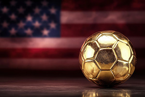 Golden soccer ball placed in front o, a Photo by Tanuart