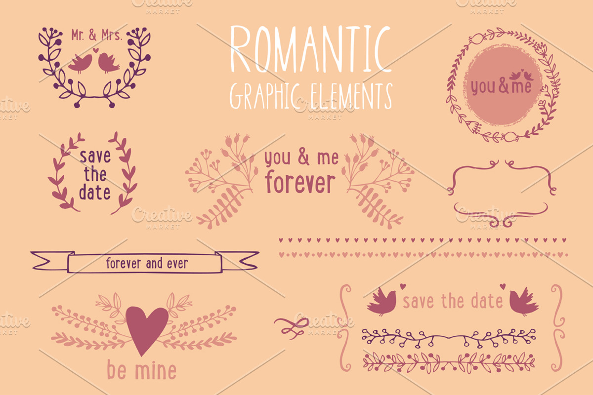 Romantic graphic elements in vector, an Illustration by totokumi (Photo 2 of 2)