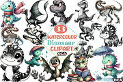 Watercolor Dinosaur Clipart Black an, an Illustration by DreamCafeArt (Thumbnail 1 of 7)