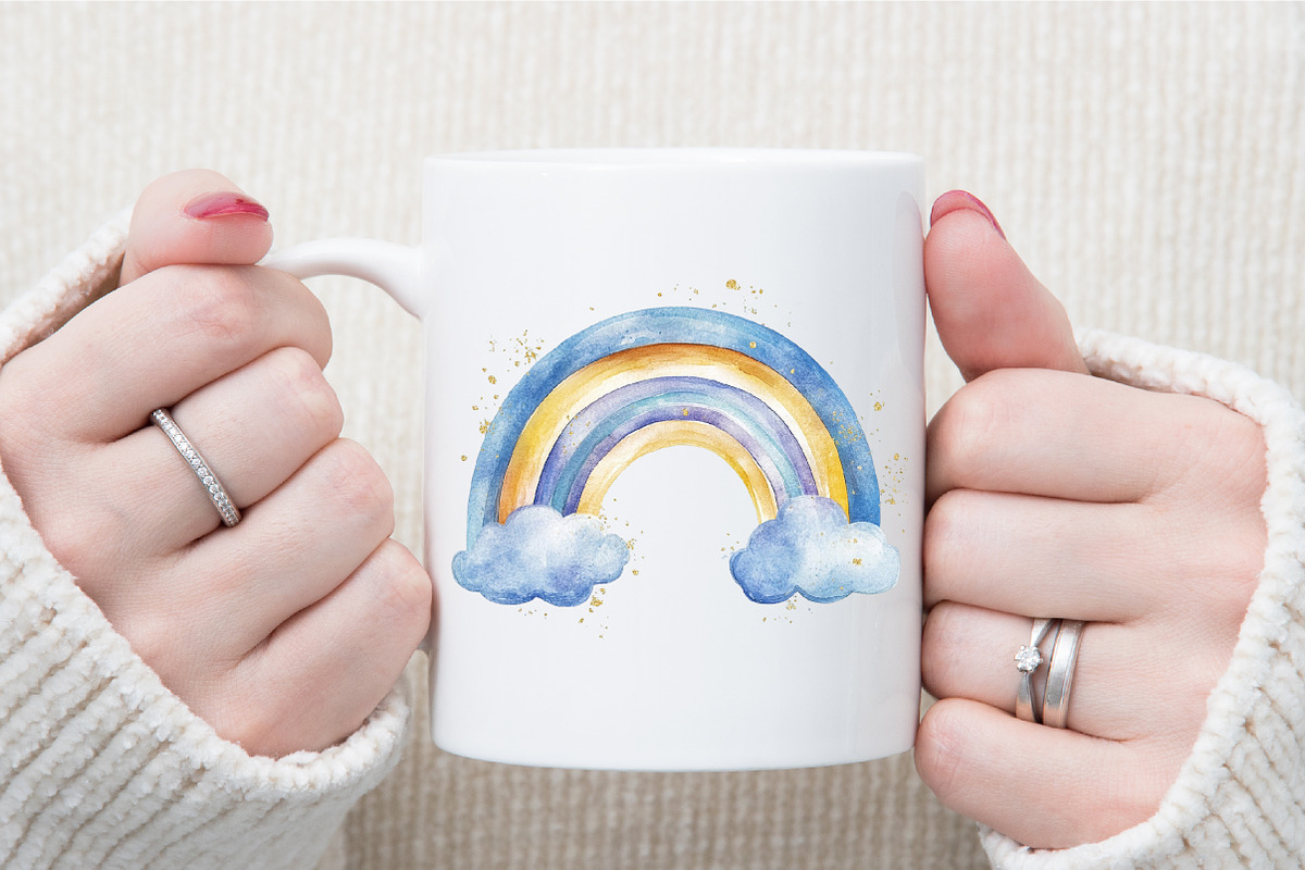 Watercolor Boho Blue Rainbow Clipart, an Illustration by Sublimation Artist (Photo 5 of 6)