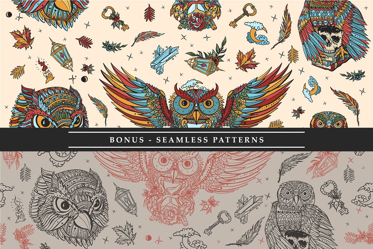 Owls old school tattoo, an Animal Illustration by intueri (Photo 5 of 7)