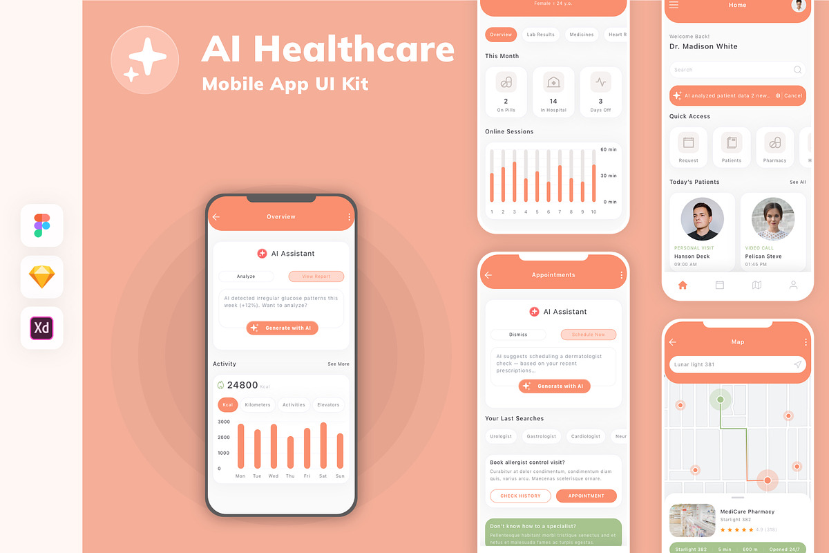 AI Healthcare Mobile App UI Kit, an UI Kit Template by uicube