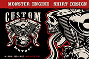 Motorcycle engine with skulls., an Illustration by Harry Kasyanov (Thumbnail 1 of 3)