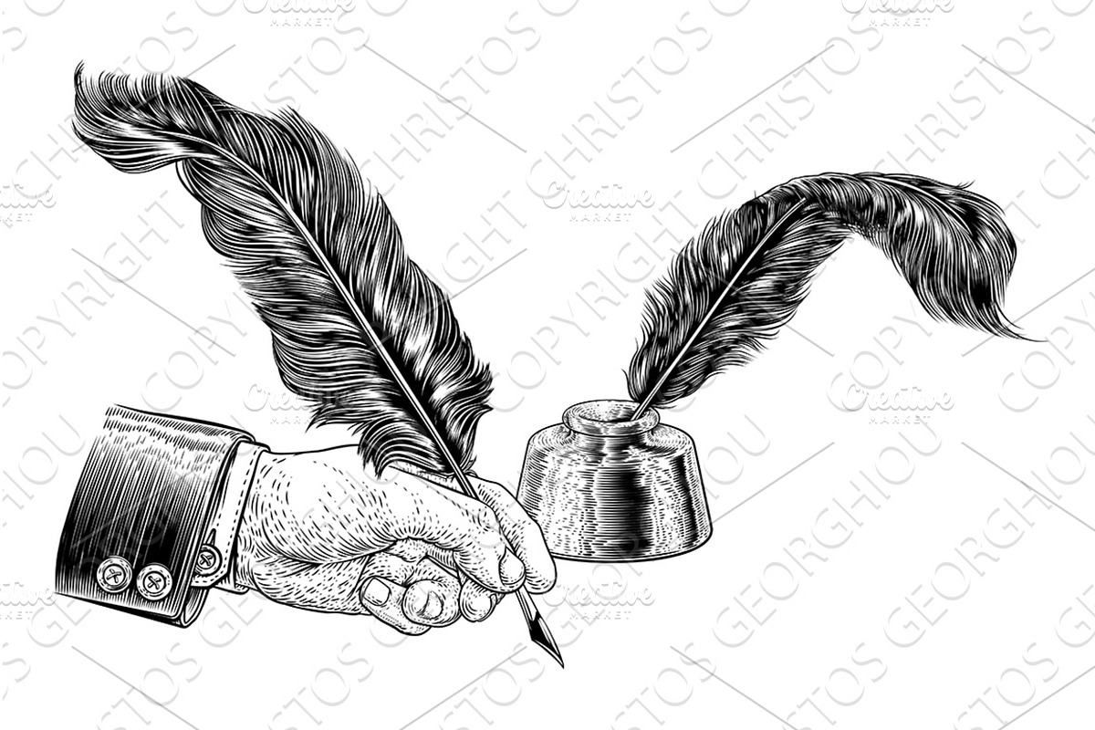 Quill Feather Ink Pen Hand Suit, an Illustration by Christos Georghiou