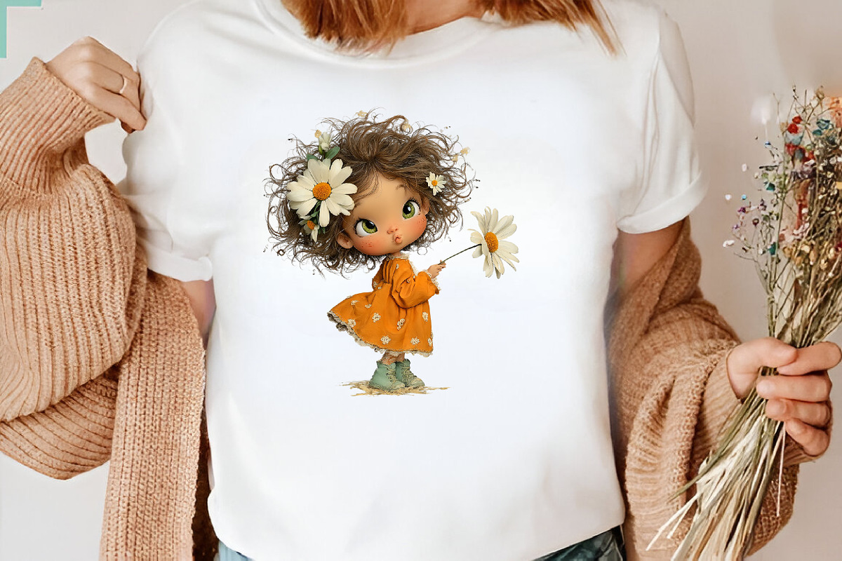 Whimsical Daisy Girls Clipart, a Seasonal Illustration by CreationArt (Photo 6 of 7)