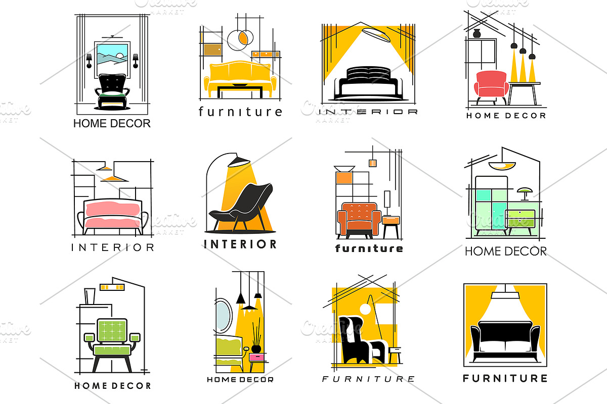 Home interior icons, furniture,, a Decorative Illustration by Vector Tradition (Photo 1 of 3)
