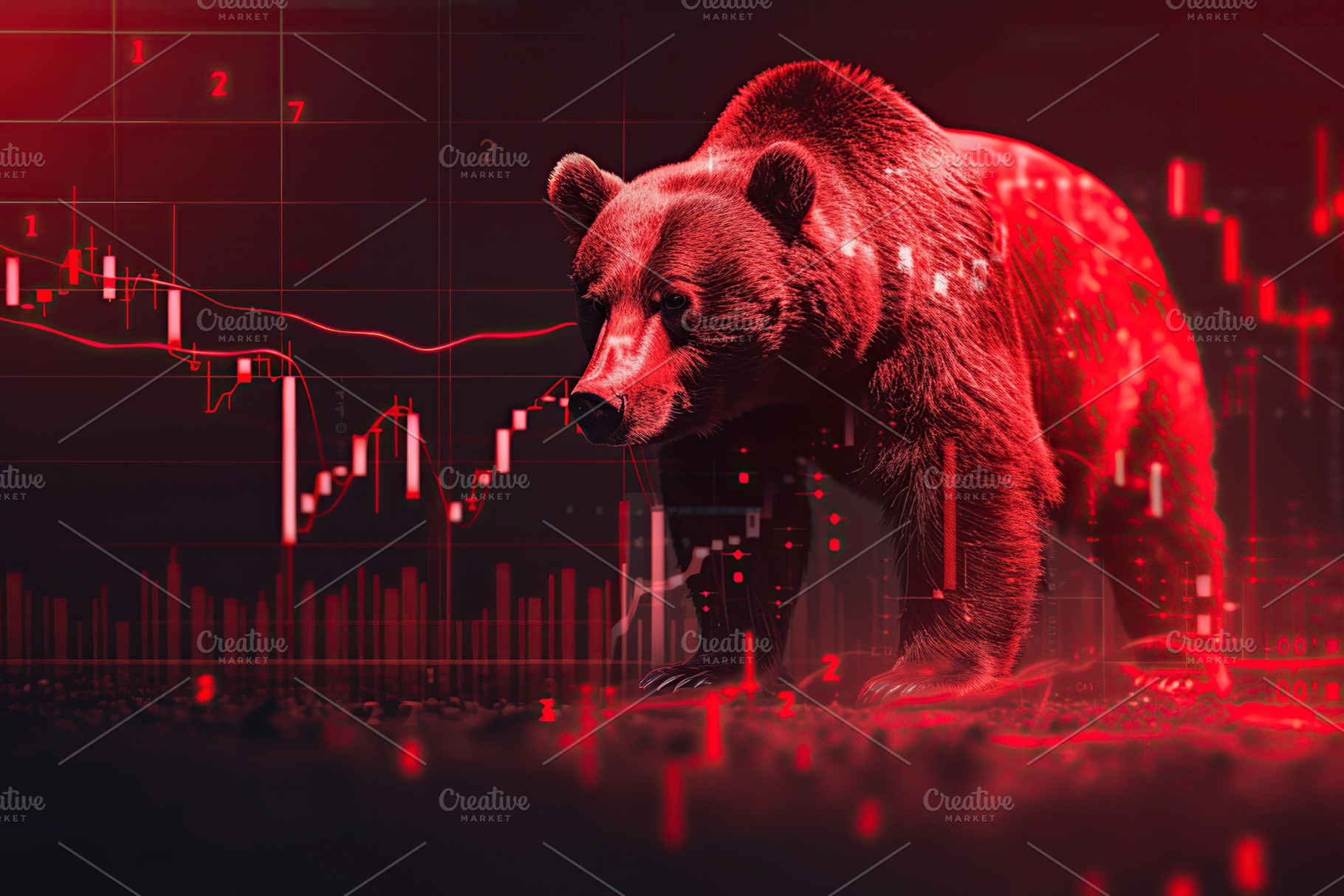Big bear and red stock market. Bear market, a Business Photo by AlyaAnd