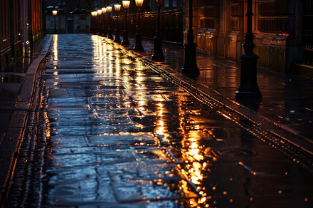 Wet pavement glistens under the glow, a Photo by Iftikhar Alam