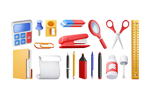 3d stationery tools set isolated., an Education Illustration by Abscent