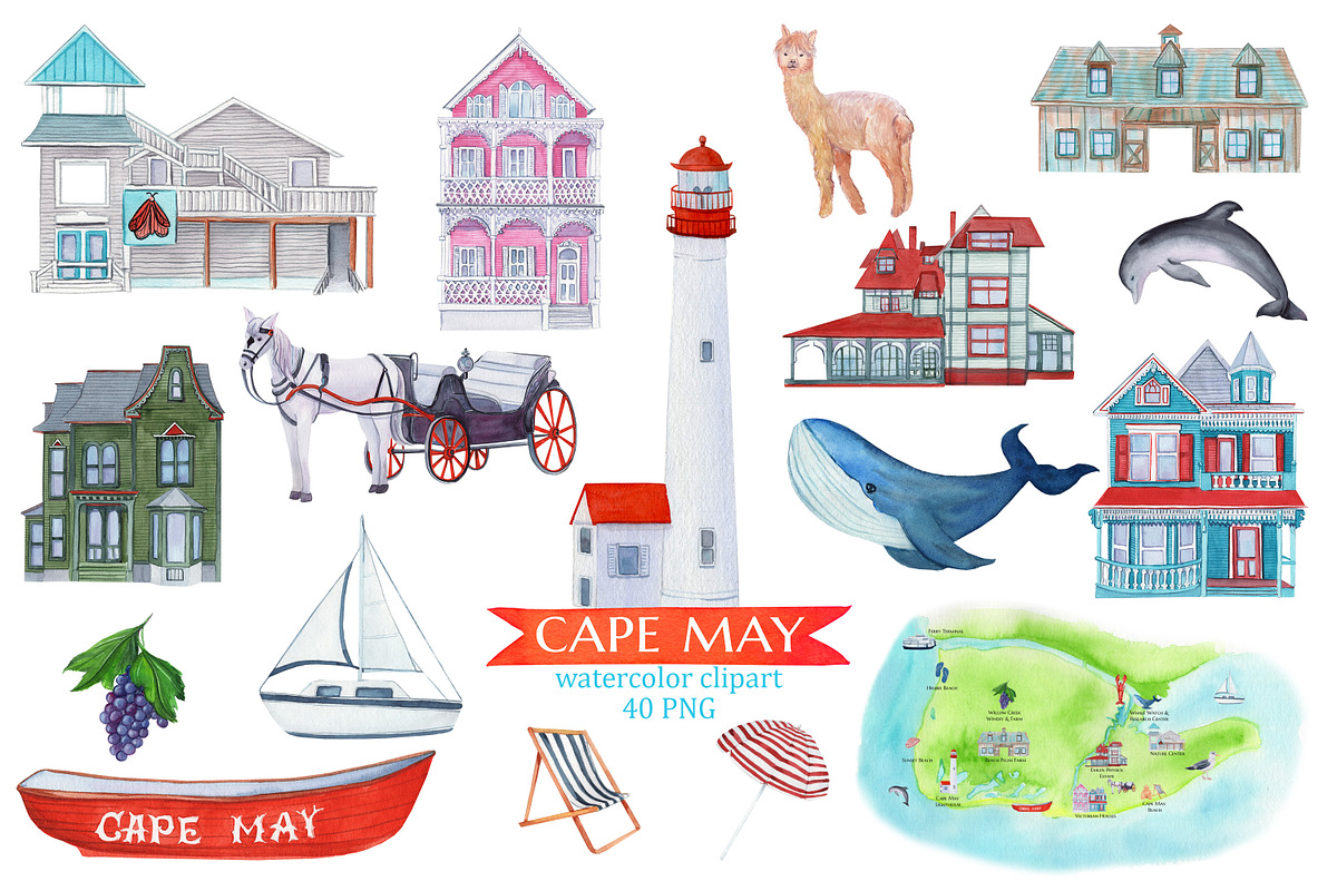 Cape May New Jersey watercolor clipa, an Object Illustration by s.yanyeva (Photo 1 of 4)