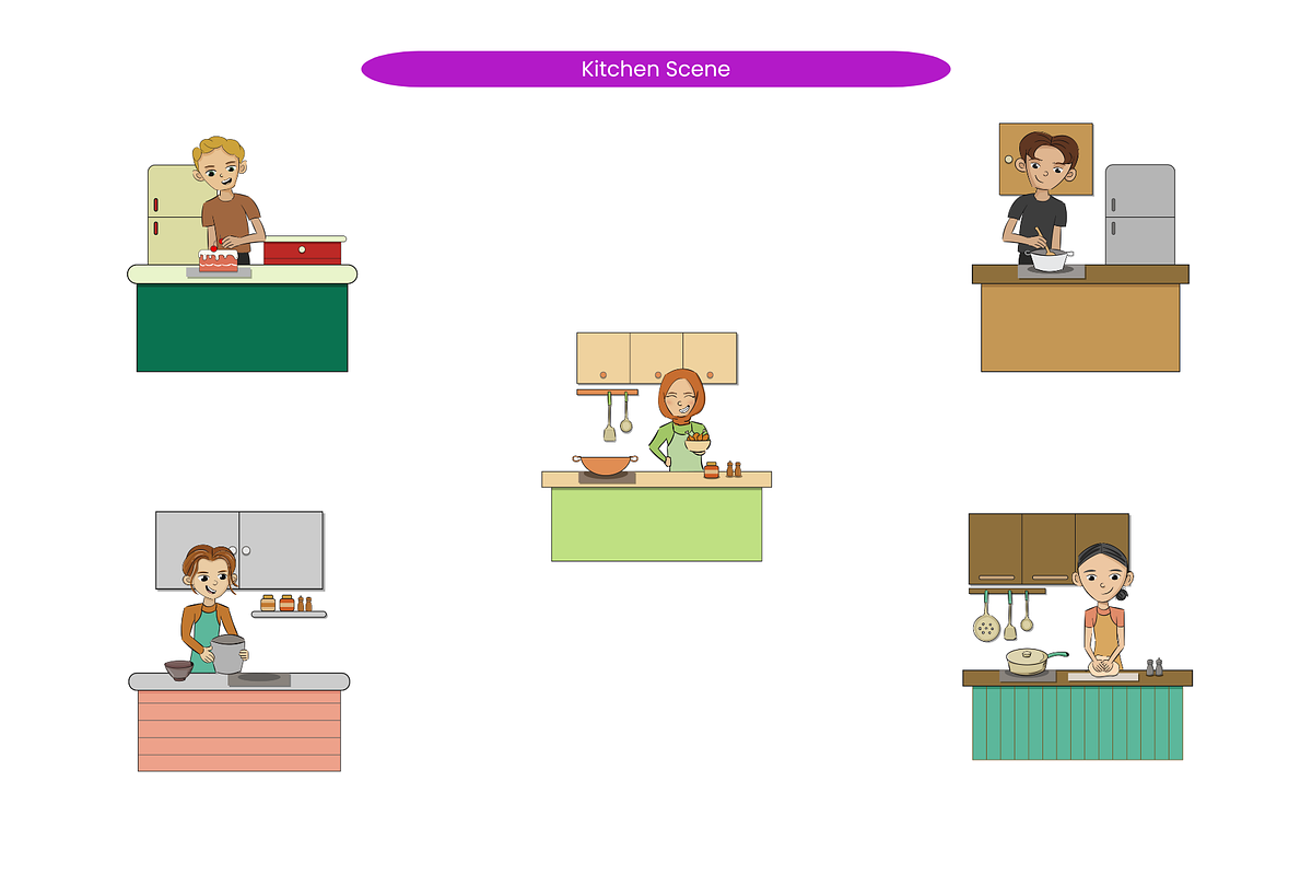 Kitchen Scene, a Person Illustration by Creathub Studio (Photo 2 of 3)