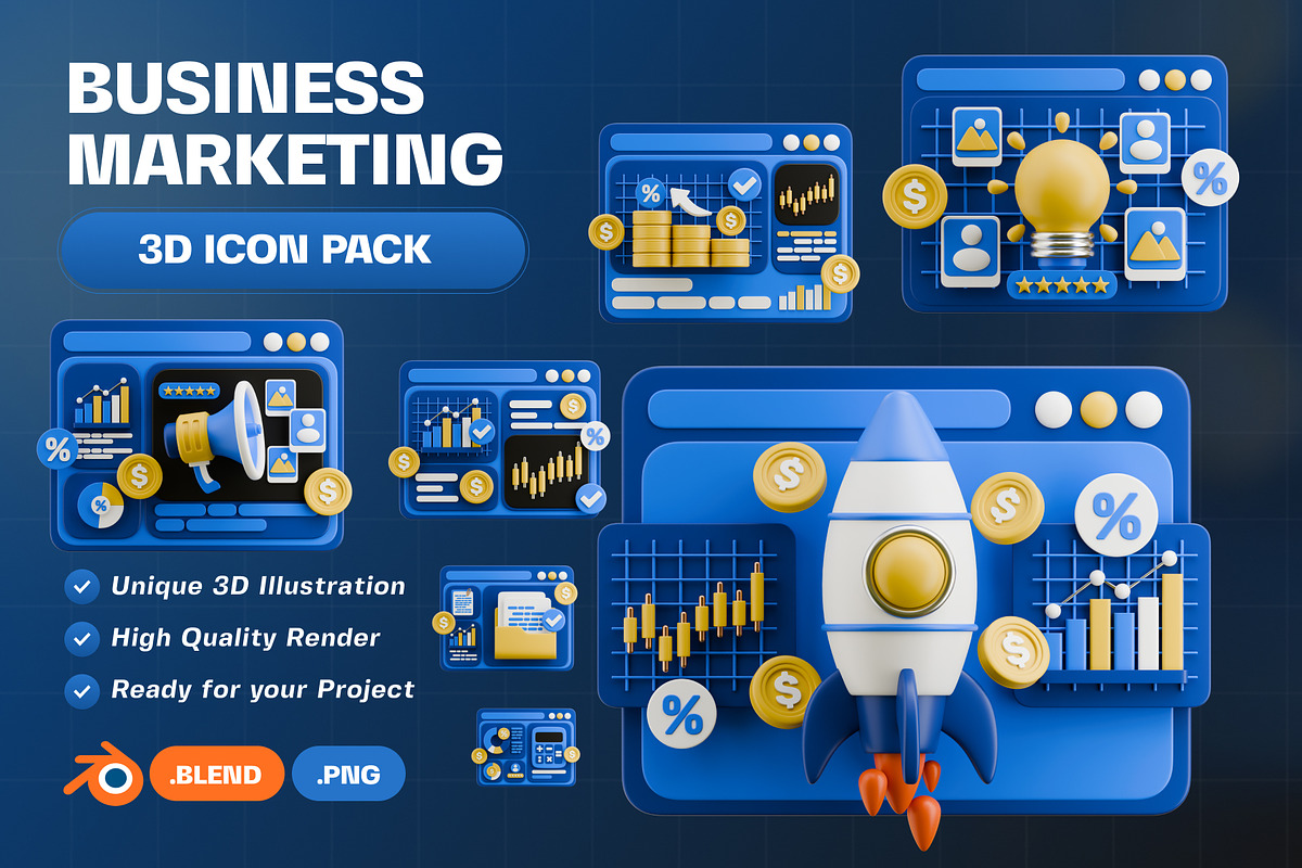 Business Marketing 3D Icon Pack, an Object 3D Model by Haps Space (Photo 1 of 4)