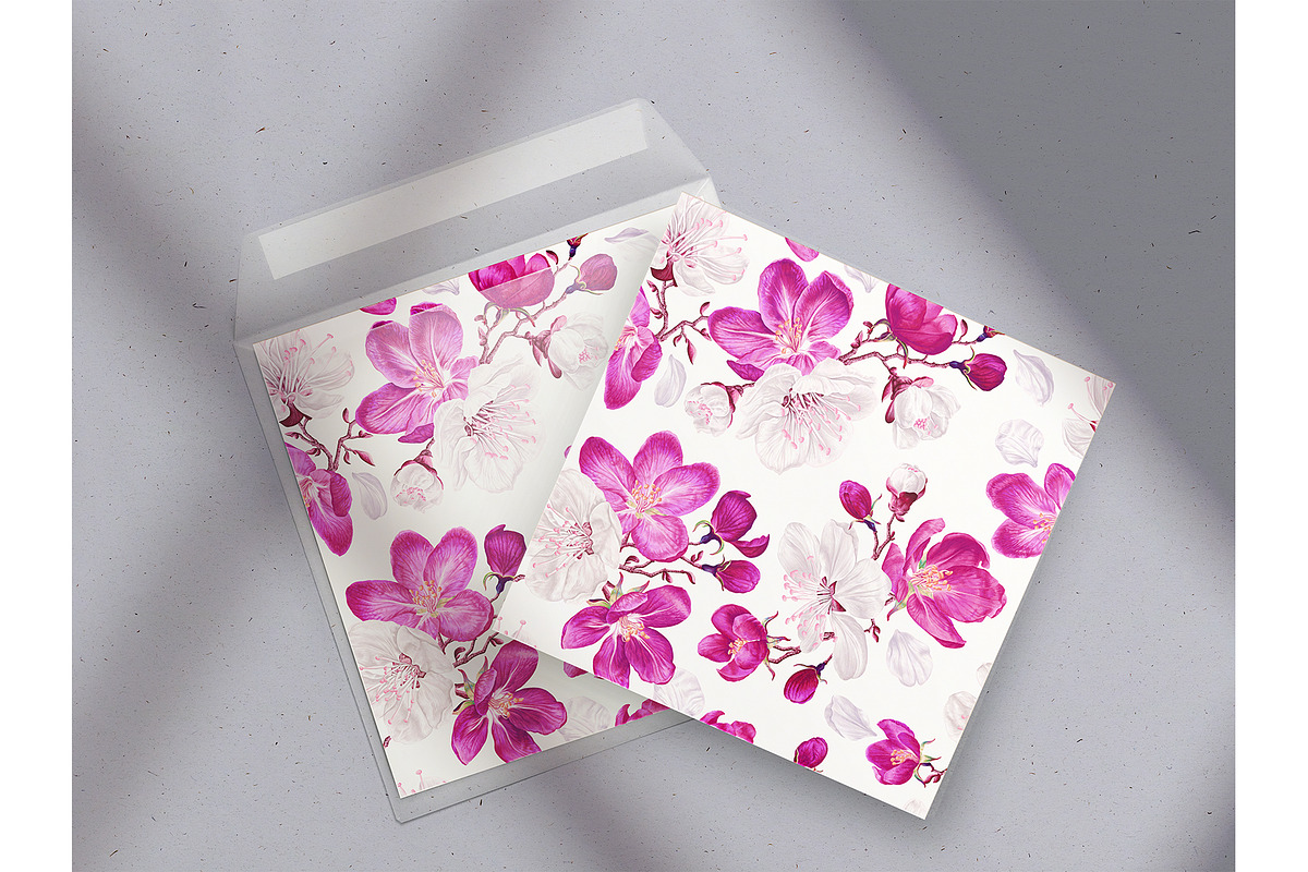 White & Pink Apple Blossom Pattern, a Pattern Graphic by MarynaPetrovska (Photo 11 of 12)