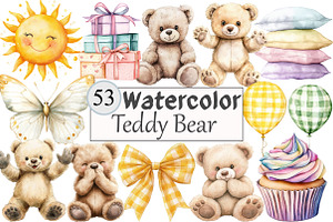 Watercolor Teddy Bear Clipart, a Seasonal Illustration by Design Market