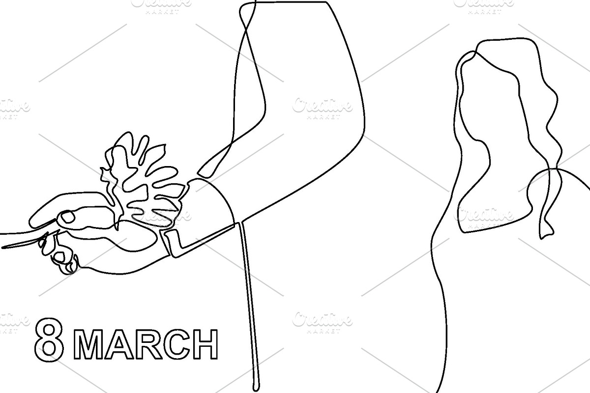 8 March Cards Set. Continuous Line., a Person Illustration by Svetlana Kononova (Photo 2 of 7)