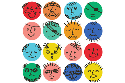 Round abstract comic faces emotions., a Person Illustration by Vector graphics