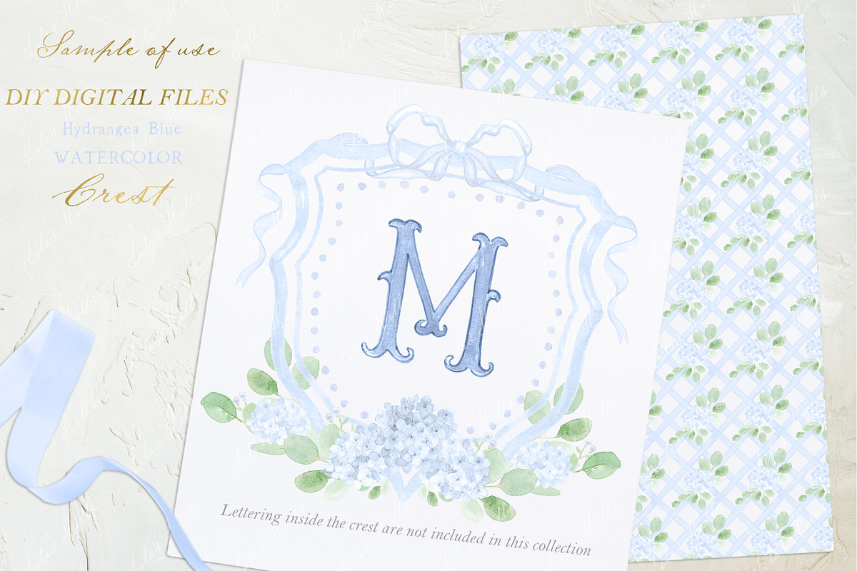 Blue Hydrangea Watercolor Crest, an Illustration by LABFcreations (Photo 3 of 4)