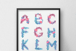 Floral watercolor alphabet.