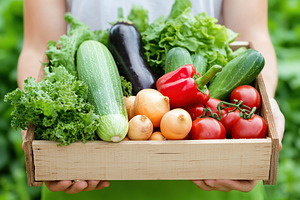 Farmer's hands holding crate full of different ripe vegetables, a Nature Photo by AlyaAnd
